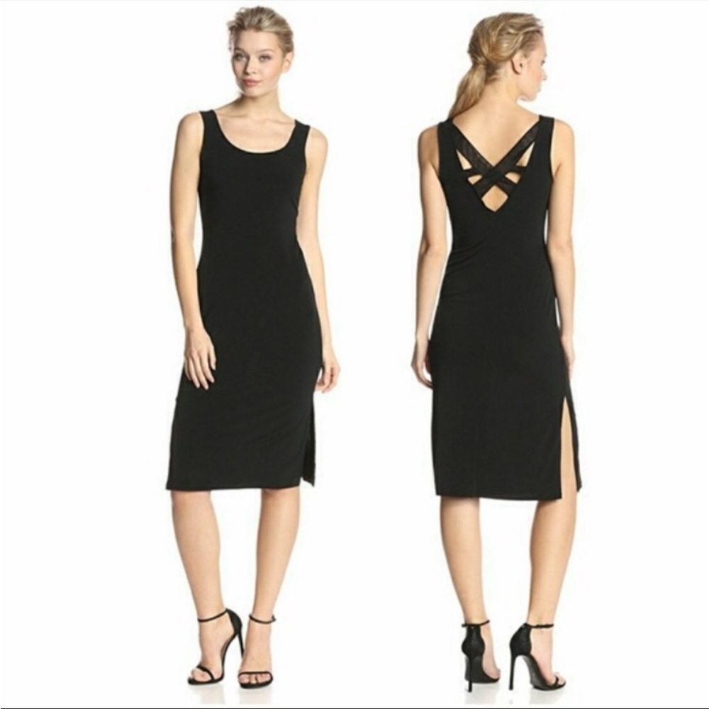 BCBGeneration black scoop-neck strappy back cocktail midi dress